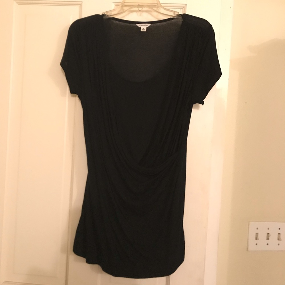 CK layered look scoop neck long T shirt S